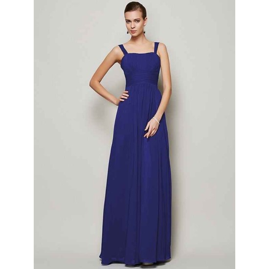 Charming Straps Sleeveless Pleats Long Chiffon Bridesmaid Dresses