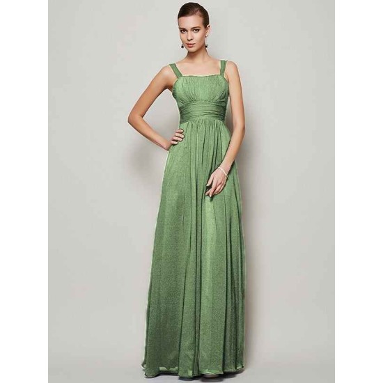 Charming Straps Sleeveless Pleats Long Chiffon Bridesmaid Dresses