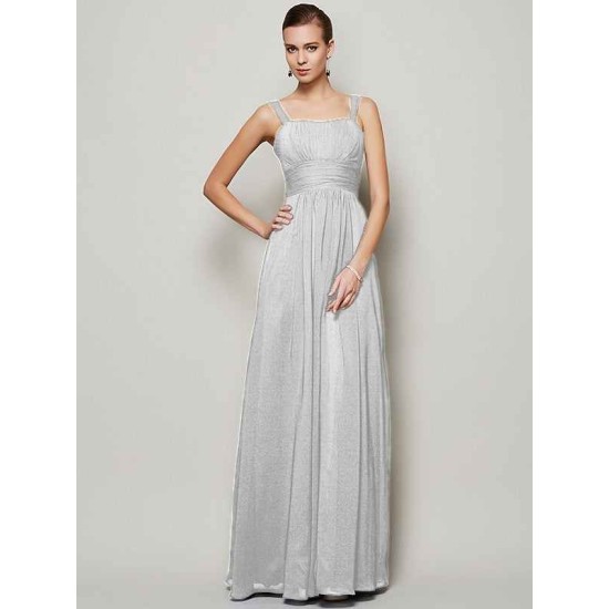 Charming Straps Sleeveless Pleats Long Chiffon Bridesmaid Dresses