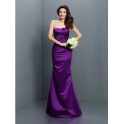 Mermaid Gorgeous Strapless Pleats Sleeveless Long Satin Bridesmaid Dresses