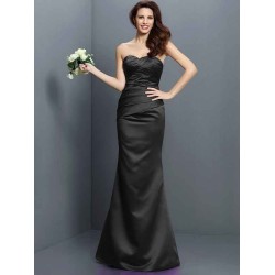 Mermaid Gorgeous Strapless Pleats Sleeveless Long Satin Bridesmaid Dresses