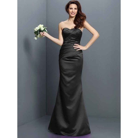 Mermaid Gorgeous Strapless Pleats Sleeveless Long Satin Bridesmaid Dresses