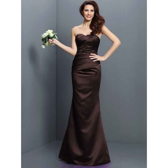 Mermaid Gorgeous Strapless Pleats Sleeveless Long Satin Bridesmaid Dresses