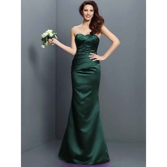 Mermaid Gorgeous Strapless Pleats Sleeveless Long Satin Bridesmaid Dresses