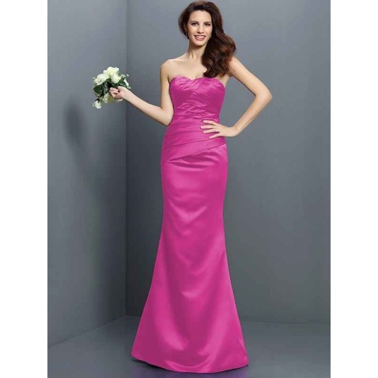Mermaid Gorgeous Strapless Pleats Sleeveless Long Satin Bridesmaid Dresses