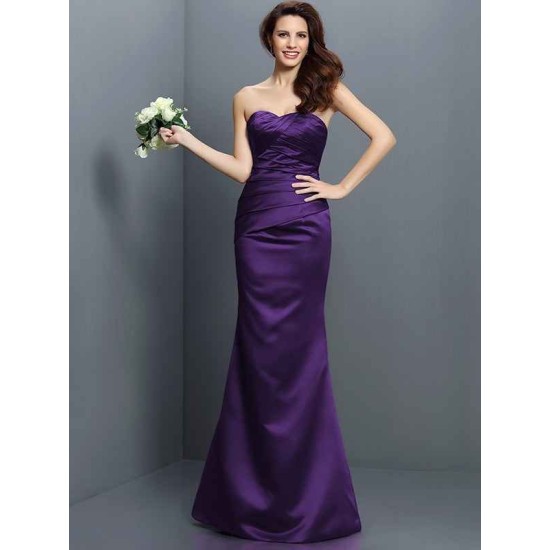 Mermaid Gorgeous Strapless Pleats Sleeveless Long Satin Bridesmaid Dresses