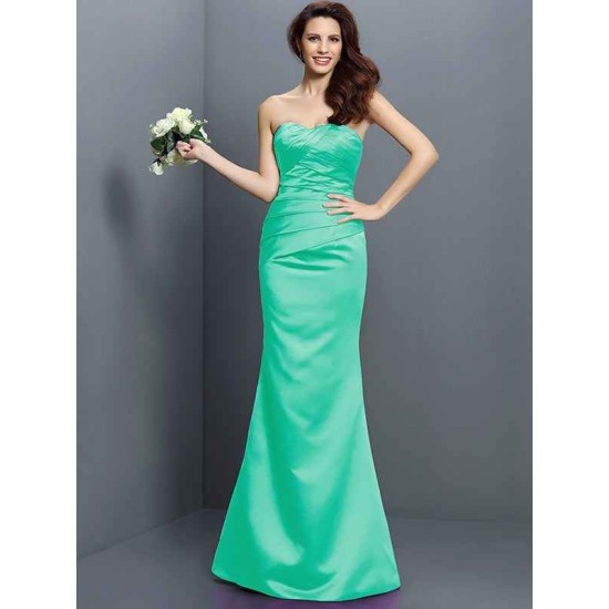 Mermaid Gorgeous Strapless Pleats Sleeveless Long Satin Bridesmaid Dresses