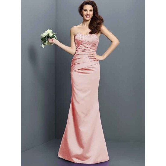 Mermaid Gorgeous Strapless Pleats Sleeveless Long Satin Bridesmaid Dresses