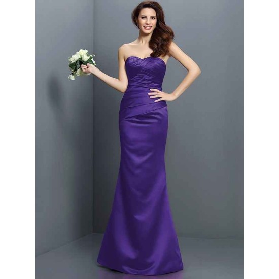 Mermaid Gorgeous Strapless Pleats Sleeveless Long Satin Bridesmaid Dresses