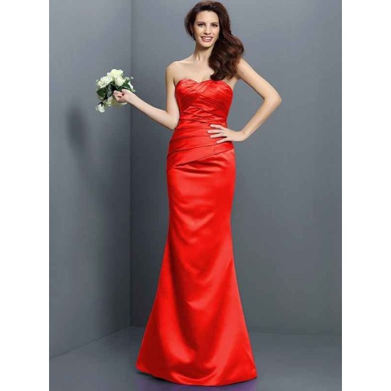 Mermaid Gorgeous Strapless Pleats Sleeveless Long Satin Bridesmaid Dresses