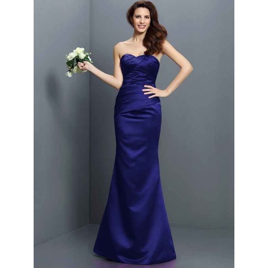 Mermaid Gorgeous Strapless Pleats Sleeveless Long Satin Bridesmaid Dresses