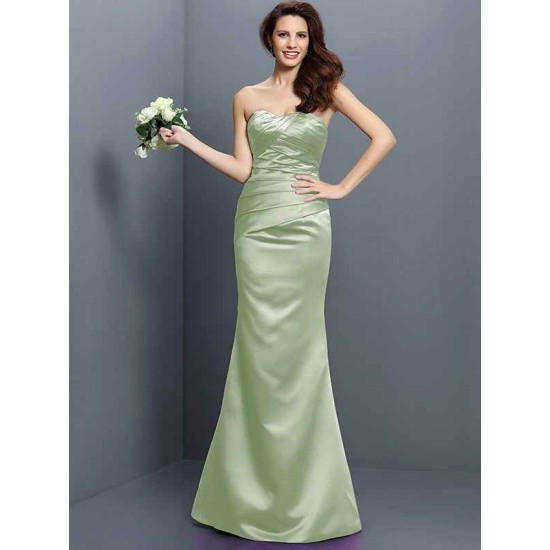 Mermaid Gorgeous Strapless Pleats Sleeveless Long Satin Bridesmaid Dresses