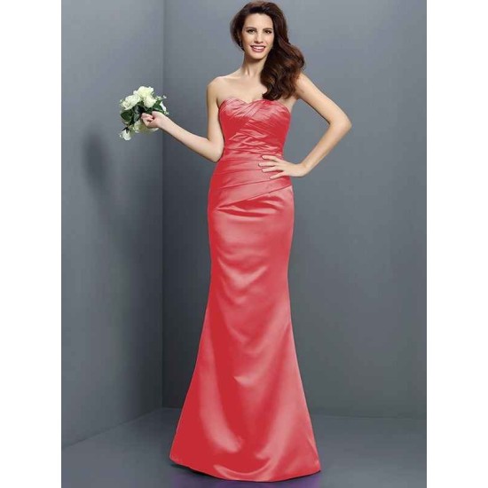 Mermaid Gorgeous Strapless Pleats Sleeveless Long Satin Bridesmaid Dresses