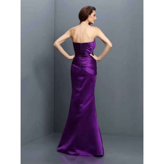 Mermaid Gorgeous Strapless Pleats Sleeveless Long Satin Bridesmaid Dresses