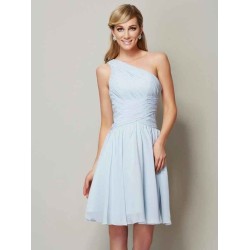 Classy Sleeveless One Shoulders Ruched Short Chiffon Bridesmaid Dresses