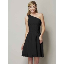 Classy Sleeveless One Shoulders Ruched Short Chiffon Bridesmaid Dresses