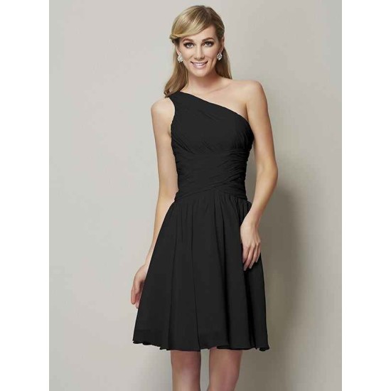 Classy Sleeveless One Shoulders Ruched Short Chiffon Bridesmaid Dresses