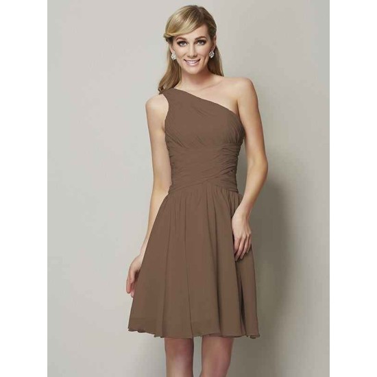 Classy Sleeveless One Shoulders Ruched Short Chiffon Bridesmaid Dresses