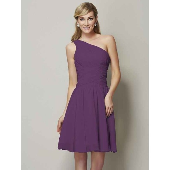 Classy Sleeveless One Shoulders Ruched Short Chiffon Bridesmaid Dresses