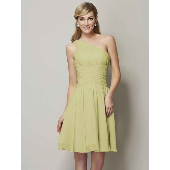 Classy Sleeveless One Shoulders Ruched Short Chiffon Bridesmaid Dresses
