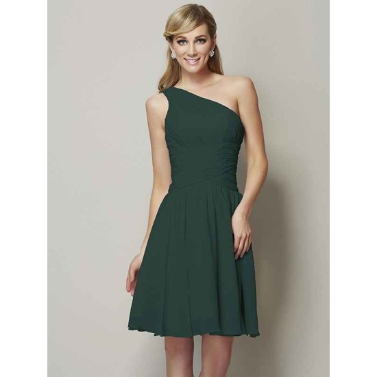 Classy Sleeveless One Shoulders Ruched Short Chiffon Bridesmaid Dresses
