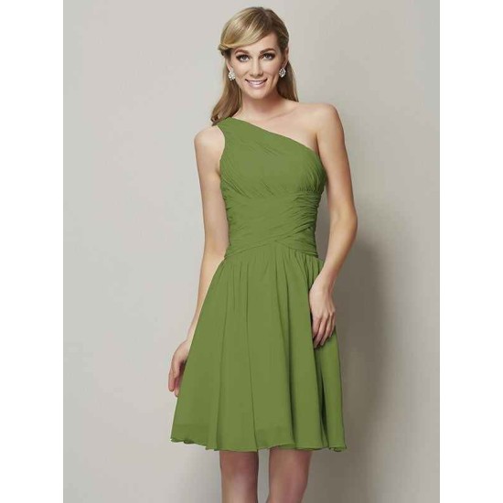 Classy Sleeveless One Shoulders Ruched Short Chiffon Bridesmaid Dresses