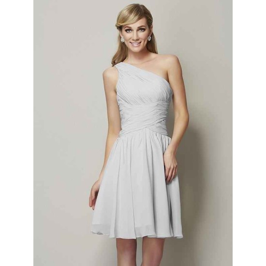 Classy Sleeveless One Shoulders Ruched Short Chiffon Bridesmaid Dresses
