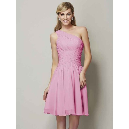 Classy Sleeveless One Shoulders Ruched Short Chiffon Bridesmaid Dresses
