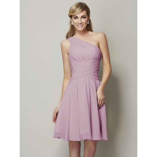 Classy Sleeveless One Shoulders Ruched Short Chiffon Bridesmaid Dresses