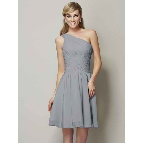 Classy Sleeveless One Shoulders Ruched Short Chiffon Bridesmaid Dresses