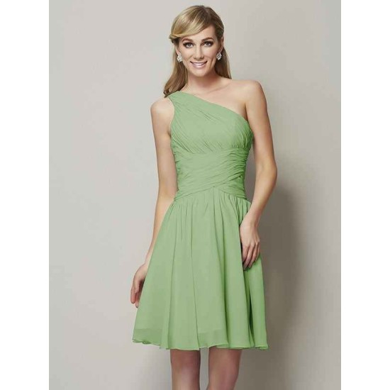 Classy Sleeveless One Shoulders Ruched Short Chiffon Bridesmaid Dresses