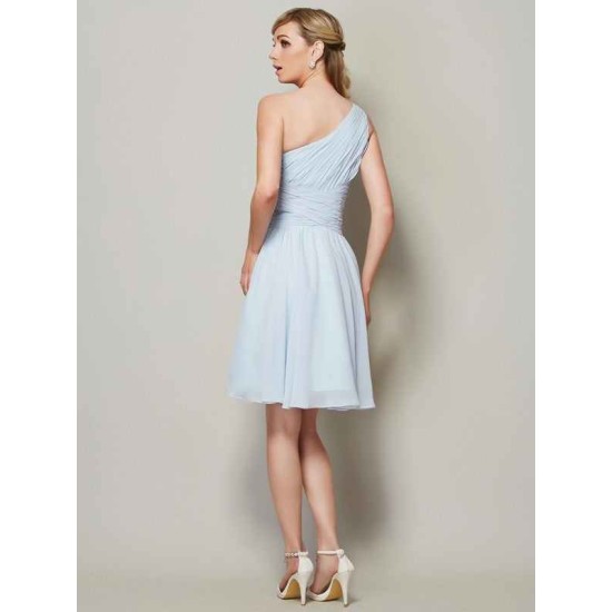 Classy Sleeveless One Shoulders Ruched Short Chiffon Bridesmaid Dresses