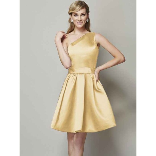 Classy Sleeveless One Shoulders Short Satin Bridesmaid Dresses