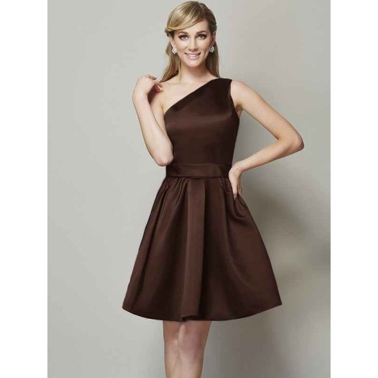 Classy Sleeveless One Shoulders Short Satin Bridesmaid Dresses