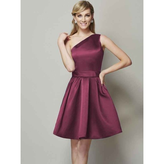 Classy Sleeveless One Shoulders Short Satin Bridesmaid Dresses