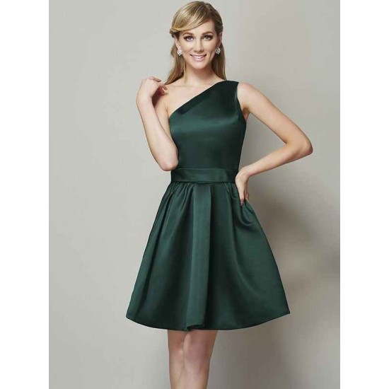 Classy Sleeveless One Shoulders Short Satin Bridesmaid Dresses