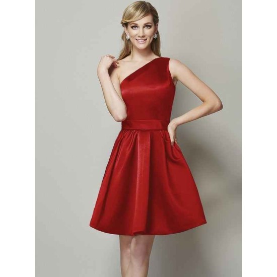 Classy Sleeveless One Shoulders Short Satin Bridesmaid Dresses