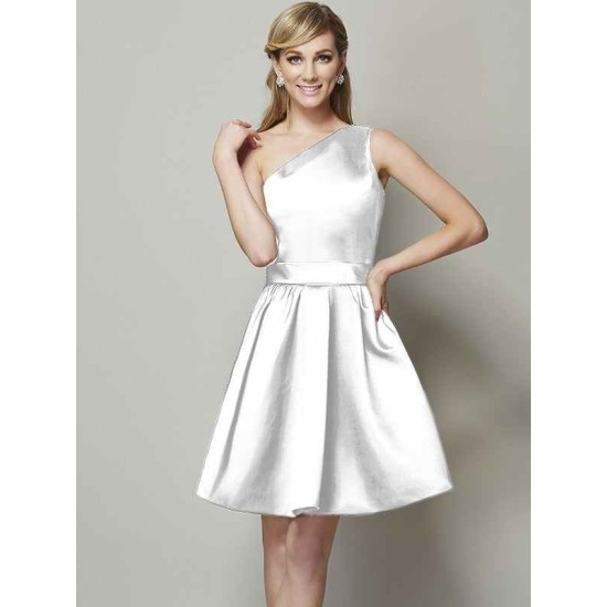 Classy Sleeveless One Shoulders Short Satin Bridesmaid Dresses