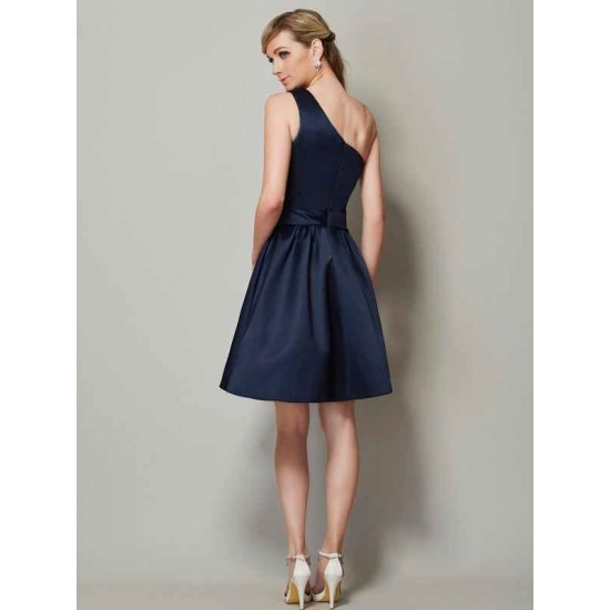 Classy Sleeveless One Shoulders Short Satin Bridesmaid Dresses
