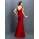 Mermaid Gorgeous V-neck Hand-Made Flower Sleeveless Long Taffeta Bridesmaid Dresses