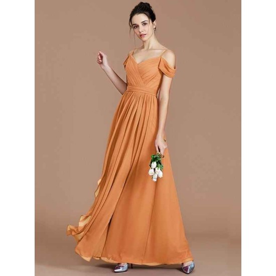 Charming Off-the-Shoulder Sleeveless Ruched Chiffon Bridesmaid Dresses
