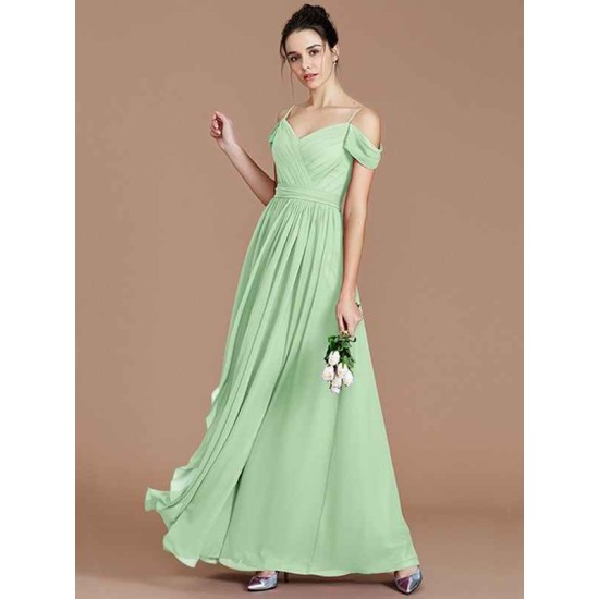 Charming Off-the-Shoulder Sleeveless Ruched Chiffon Bridesmaid Dresses