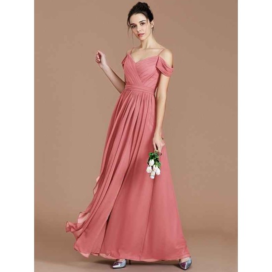 Charming Off-the-Shoulder Sleeveless Ruched Chiffon Bridesmaid Dresses