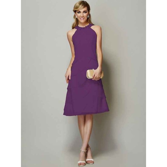 Modern Bateau Sleeveless Beading Short Chiffon Bridesmaid Dresses