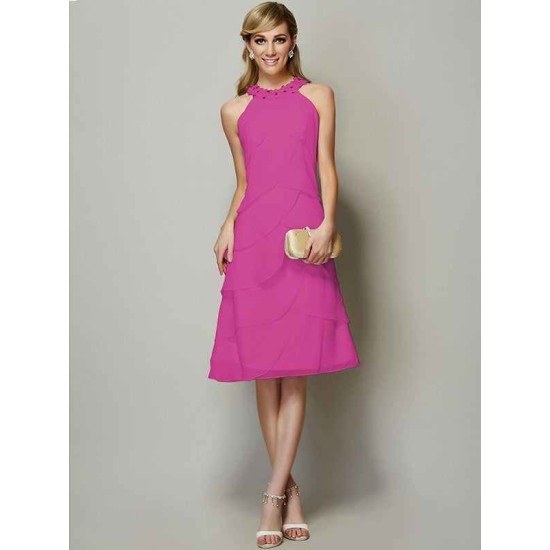 Modern Bateau Sleeveless Beading Short Chiffon Bridesmaid Dresses