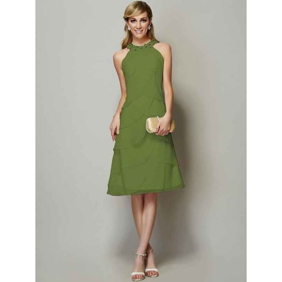 Modern Bateau Sleeveless Beading Short Chiffon Bridesmaid Dresses