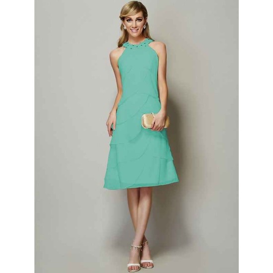 Modern Bateau Sleeveless Beading Short Chiffon Bridesmaid Dresses
