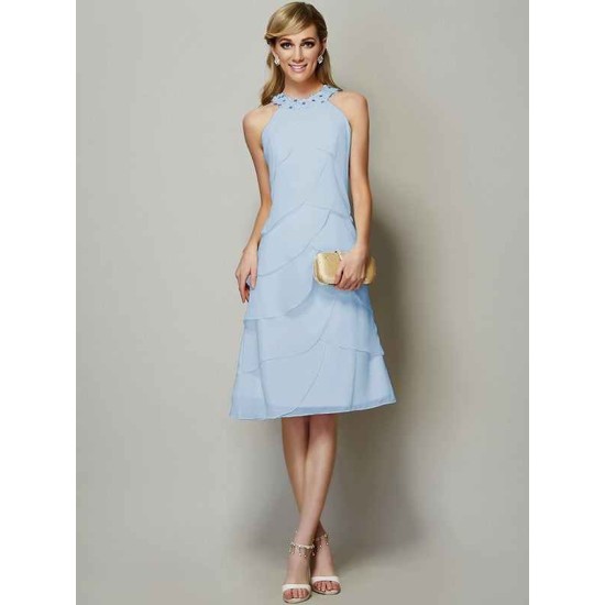 Modern Bateau Sleeveless Beading Short Chiffon Bridesmaid Dresses