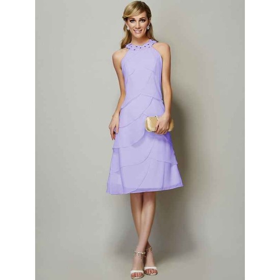 Modern Bateau Sleeveless Beading Short Chiffon Bridesmaid Dresses