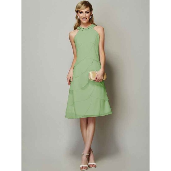 Modern Bateau Sleeveless Beading Short Chiffon Bridesmaid Dresses